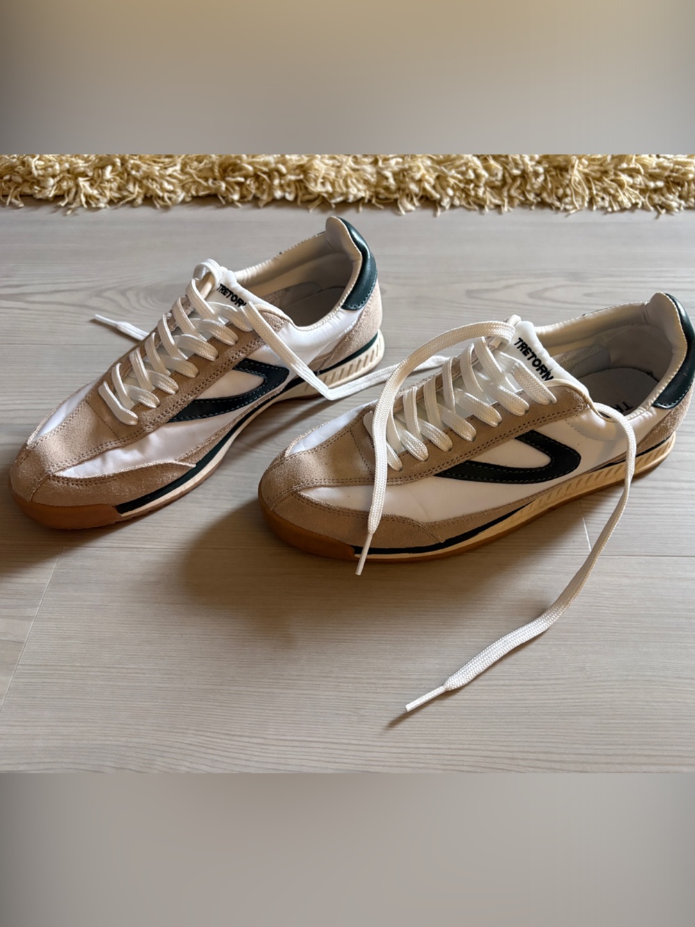 Tretorn White, Tan & Green Low-Top Retro Sneakers
